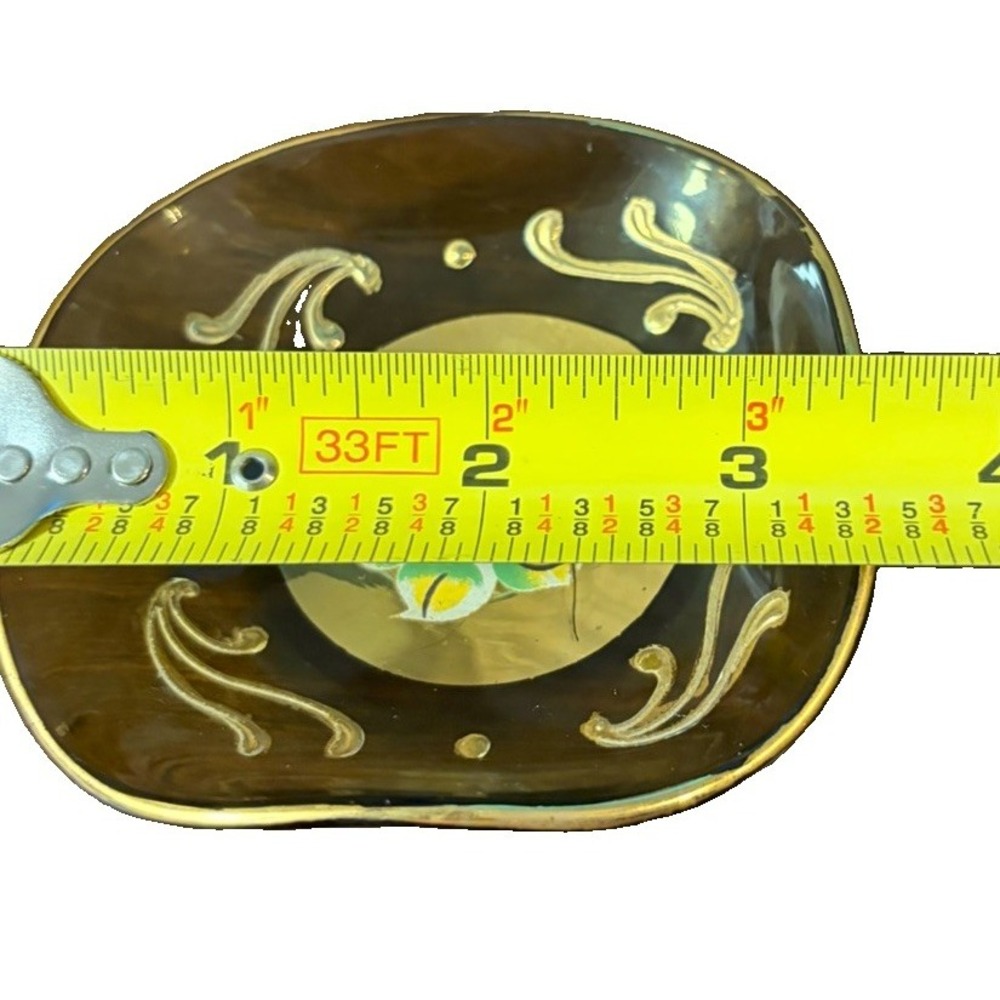 Vintage Made in Italy Glass Ashtray Trinket Dish Hand Painted Gold Floral 4" - Picture 6 of 7
